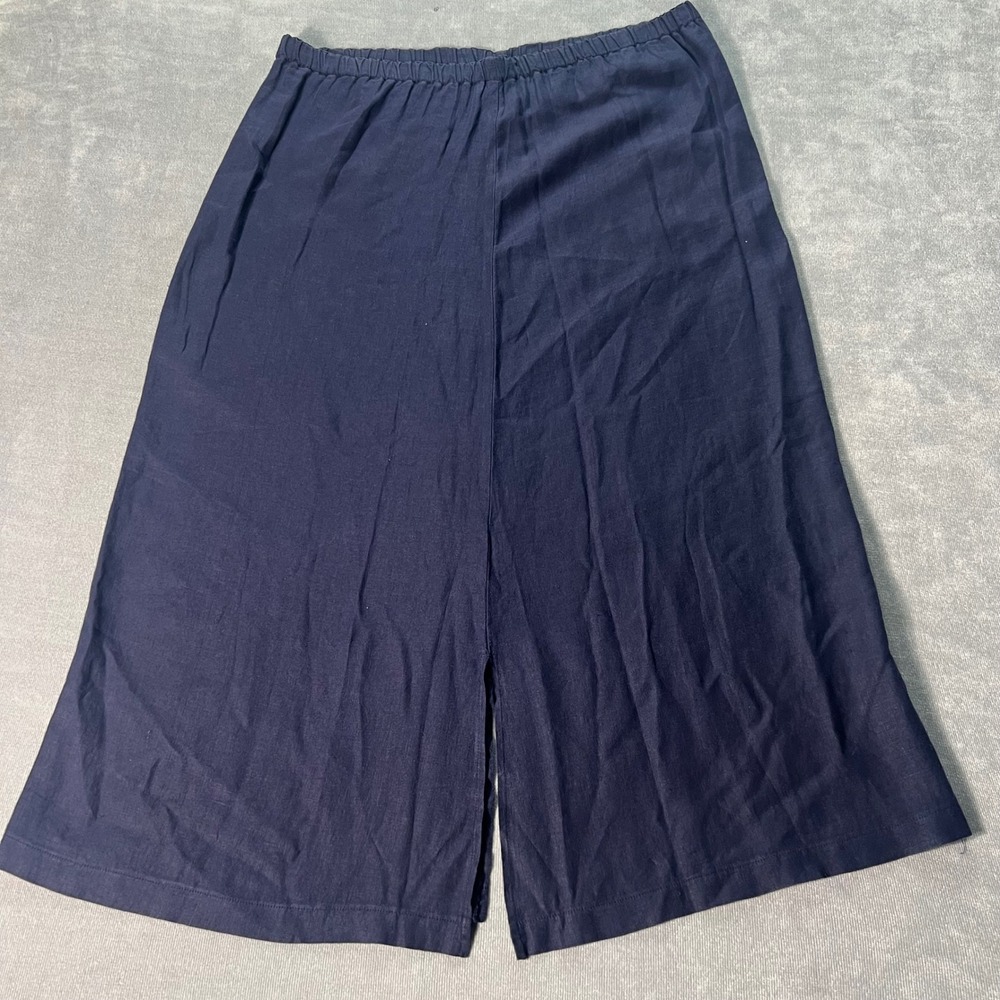 Vintage Orvis Womens XL Navy Blue 100% Linen Skirt Elastic Waist Made in USA